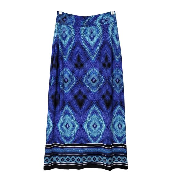 Chicos Geometric Pattern Maxi Skirt Womens Size 0 Blue Side Slit Boho Festival - Picture 2 of 9